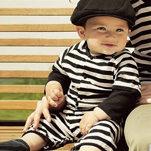 米奇故事专柜正品童装 黑白条纹连体哈衣 0-1-2-3岁婴儿服爬行服